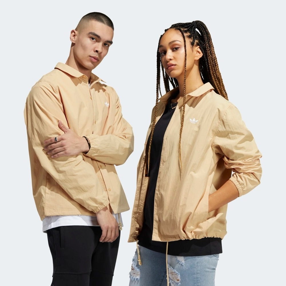 Adidas Originals Trefoil Beige Button-Up Coach Jacket Men’s Large Unisex